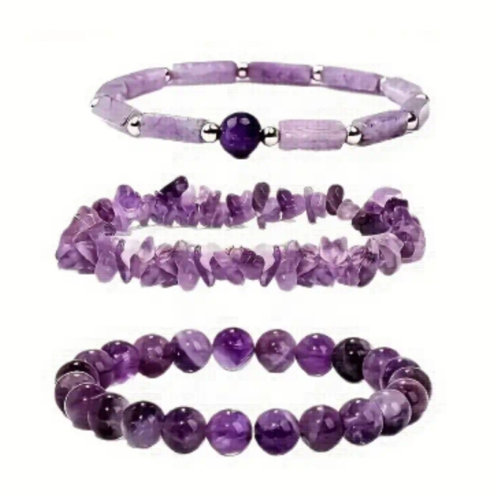 Amethyst 3 Pc.Natural Anxiety Bracelet. ( Clarity and Focus) You Choose